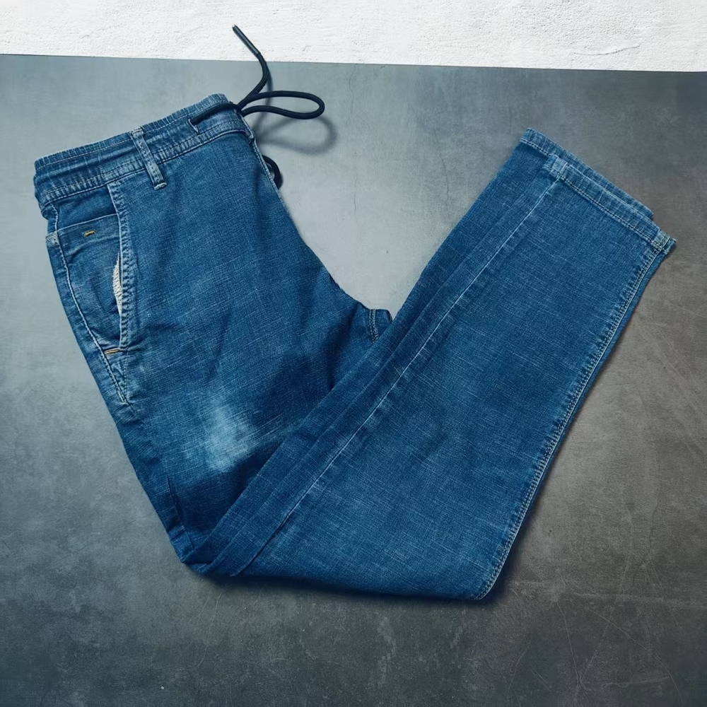 Blue Straight Leg Jeans with Drawstring Waist